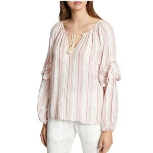 Sanctuary Blush Striped Blouse with Ruffle Details